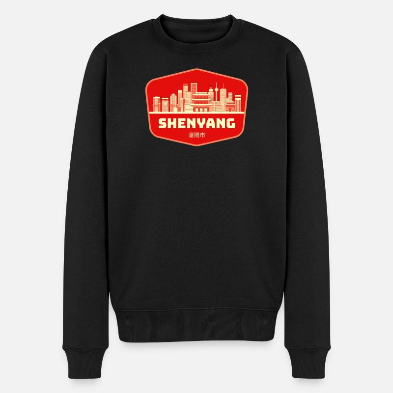 Shenyang Skyline Retro Abzeichen - Männer Premium Bio Pullover - Schwarz