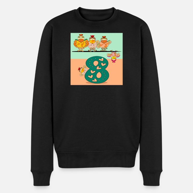 8 Geburtstag - Zahl Acht Hühner - Männer Premium Bio Pullover - Schwarz