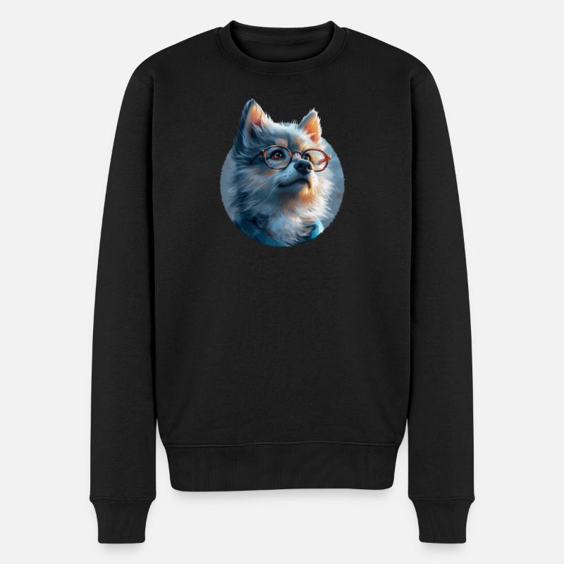 Illustration de Loup avec lunettes - Pull Premium bio Homme - noir