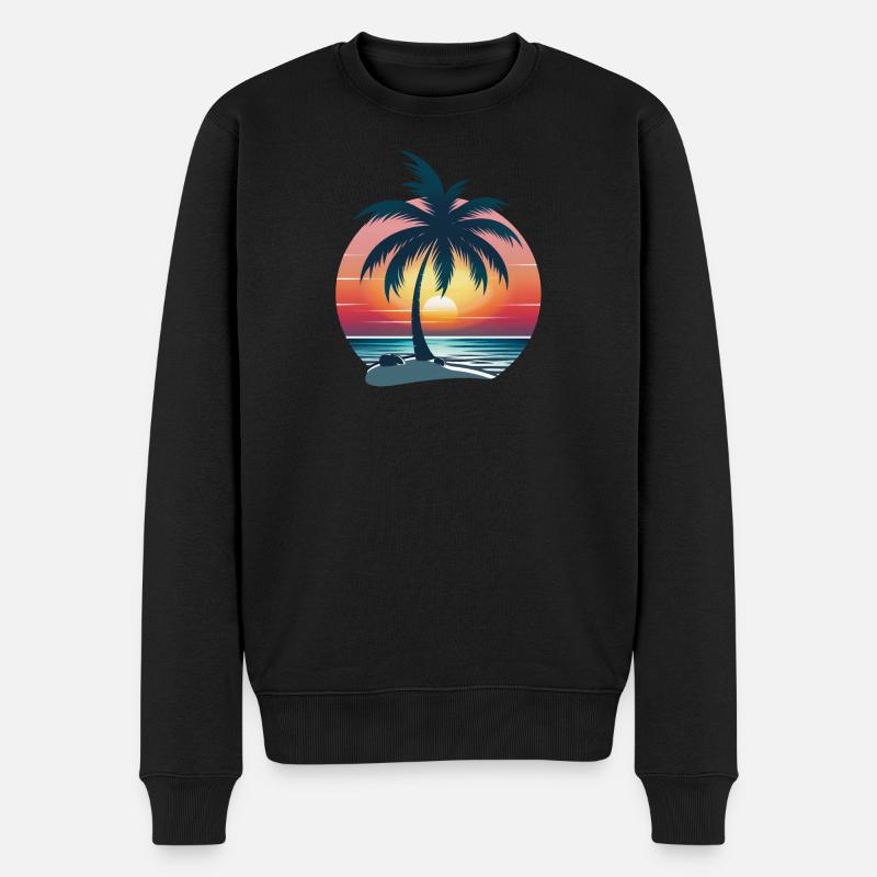 Palmier coucher de soleil - Pull Premium bio Homme - noir