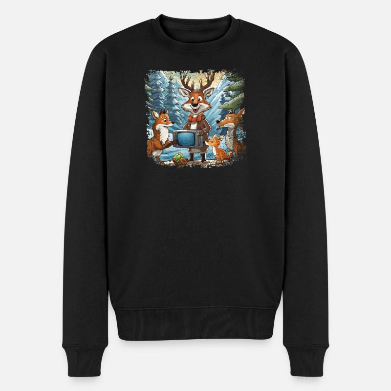 Waldtiere schauen Fernsehen - Männer Premium Bio Pullover - Schwarz