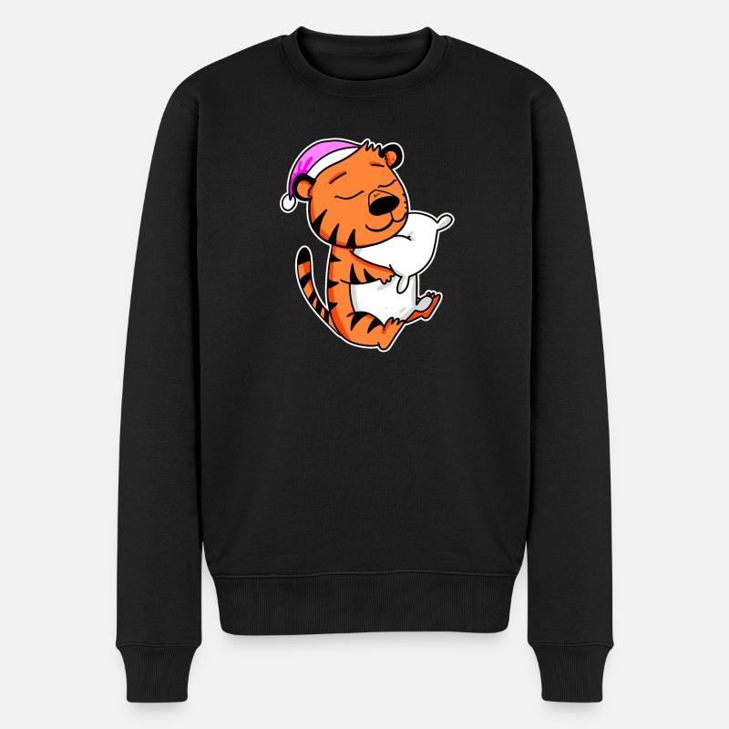 Tiger Müde Ausschlafen Schlafen Mädchen - Männer Premium Bio Pullover - Schwarz