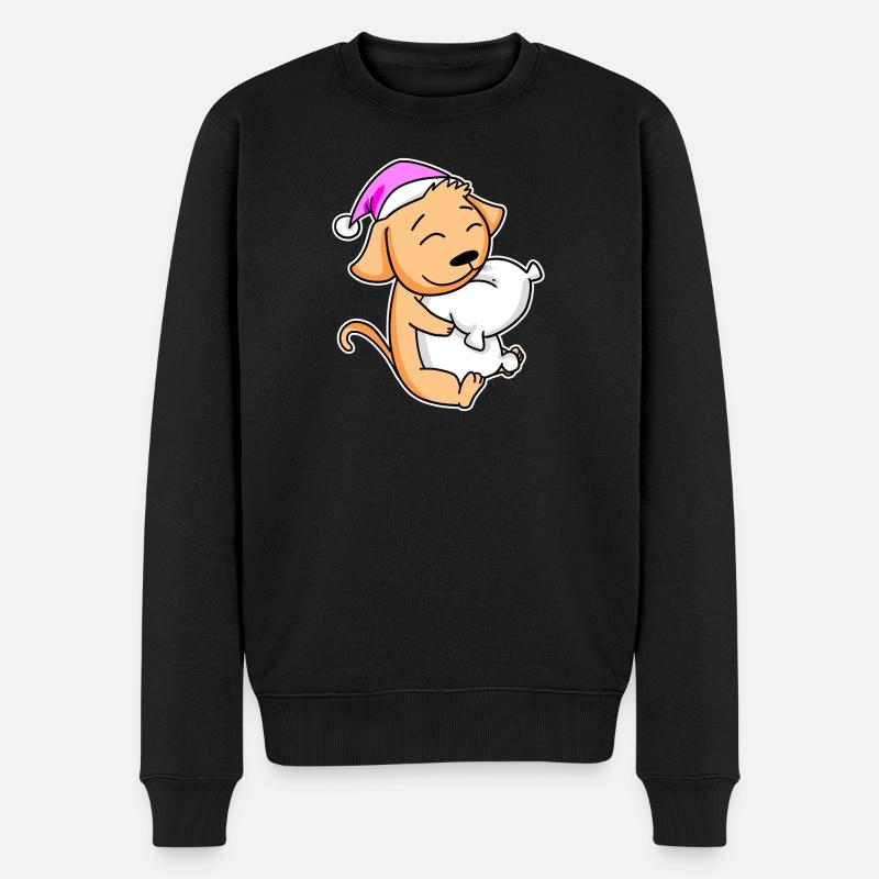 Hund Müde Ausschlafen Schlafen Mädchen - Männer Premium Bio Pullover - Schwarz