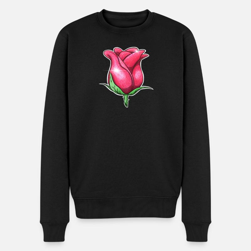 Glitzer Rosa Rose Illustration - Männer Premium Bio Pullover - Schwarz