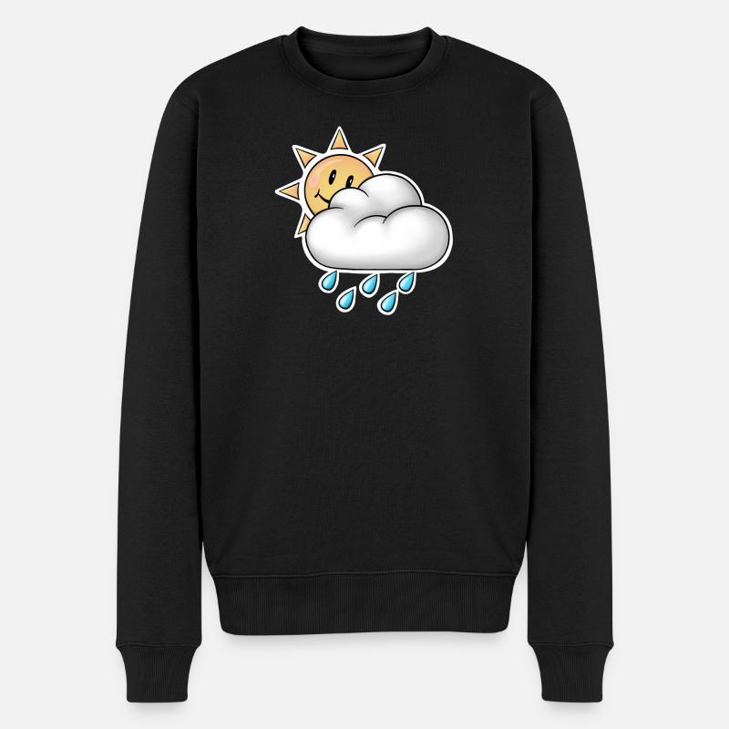 Fröhliche Sonne mit Wolkenregen - Männer Premium Bio Pullover - Schwarz