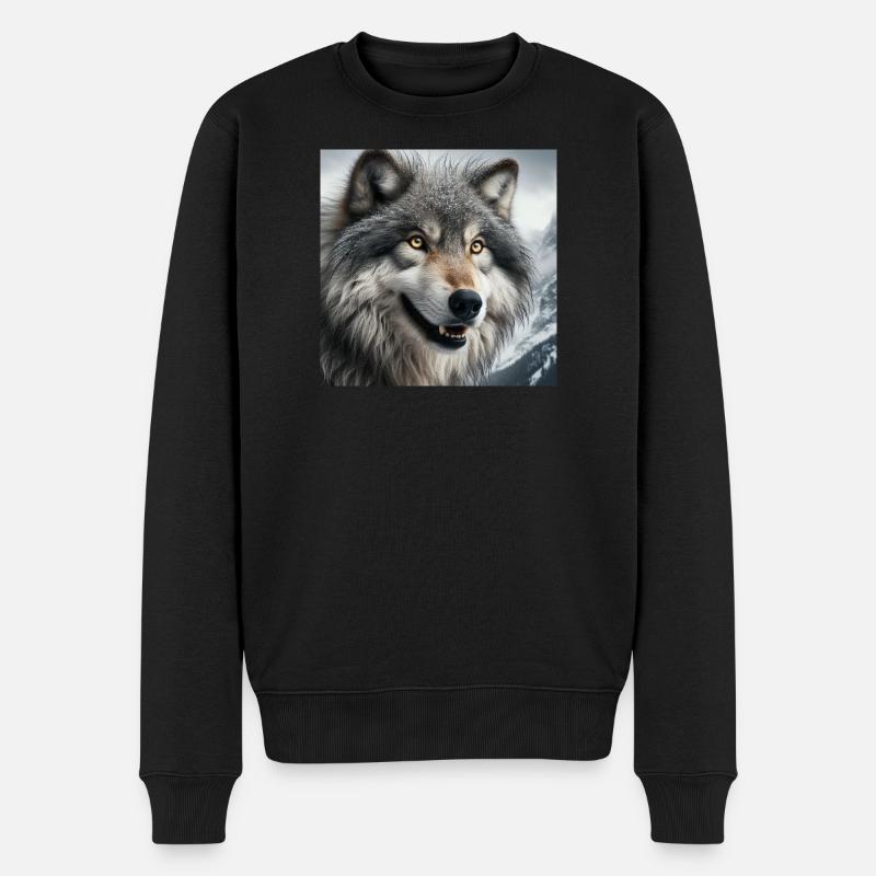 Wolf - Männer Premium Bio Pullover - Schwarz