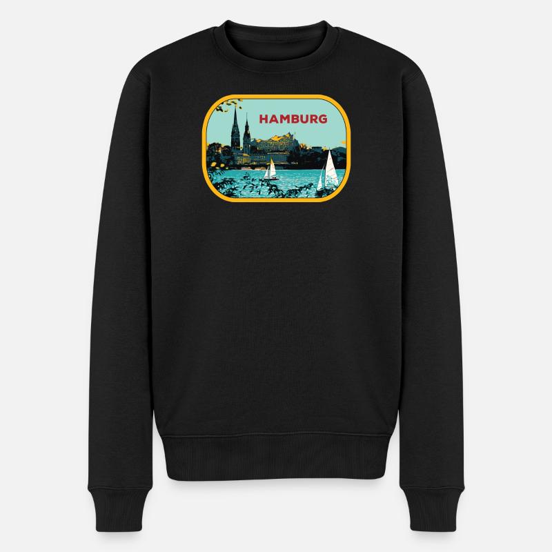 Hambourg fluvial : Illustration de Voiliers - Pull Premium bio Homme - noir