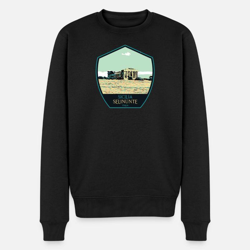 Illustration Griechischer Tempel in Selinunt, Sizilien - Männer Premium Bio Pullover - Schwarz