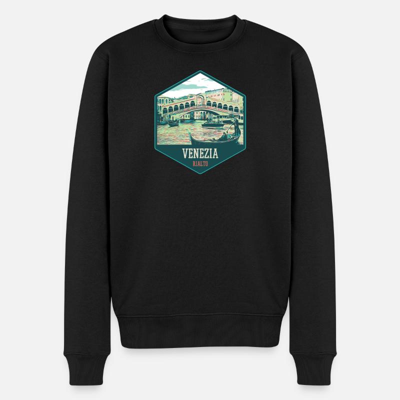 Illustration der Rialtobrücke, Venedig - Männer Premium Bio Pullover - Schwarz