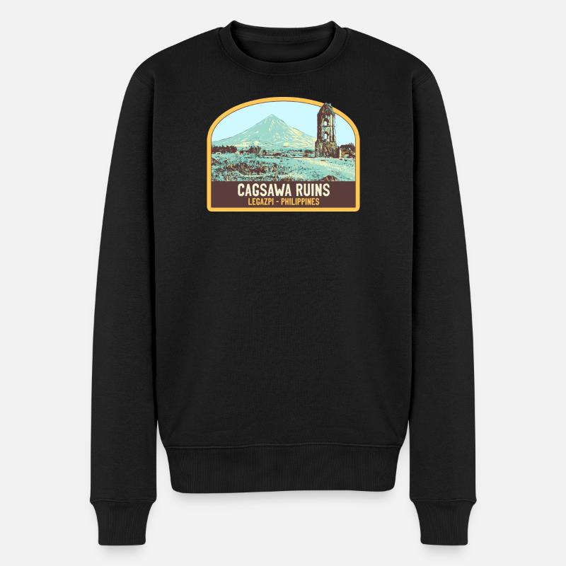 Ruinen von Cagsawa, Vulkan Mayon, Philippinen - Männer Premium Bio Pullover - Schwarz