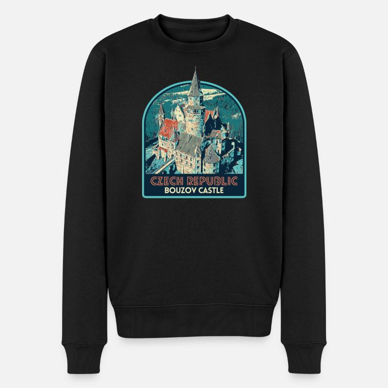 Illustration Château Bouzov, République Tchèque - Pull Premium bio Homme - noir