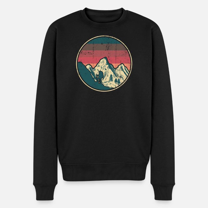 Alpine Hiker Retro Sonnenuntergang - Männer Premium Bio Pullover - Schwarz