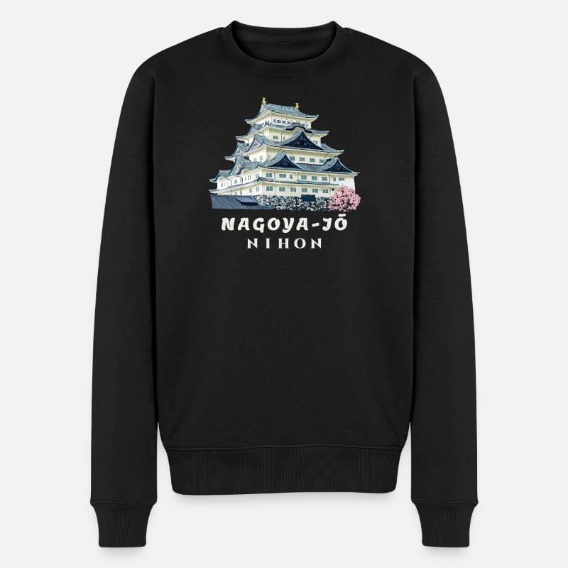 Burg Nagoya, wunderschöne Orte in Japan Zeichnung - Männer Premium Bio Pullover - Schwarz