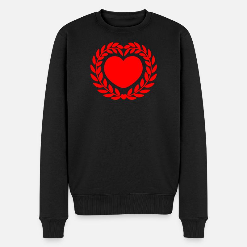 Herz im Lorbeerkranz rot - Männer Premium Bio Pullover - Schwarz