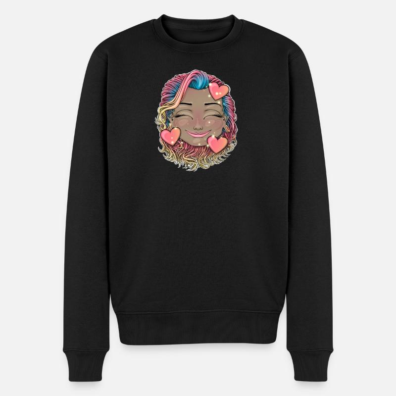 Buntes Regenbogenhaar Smiley - Männer Premium Bio Pullover - Schwarz