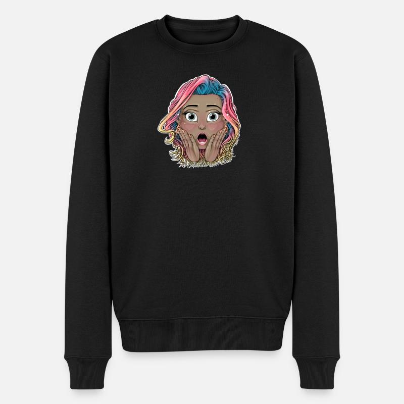 Lebendiges schockiertes Mädchen Illustration - Männer Premium Bio Pullover - Schwarz