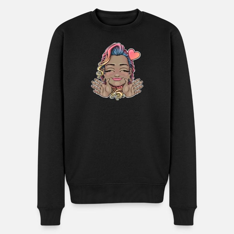 Skurriles Regenbogenhaar Umarmungsdesign - Männer Premium Bio Pullover - Schwarz