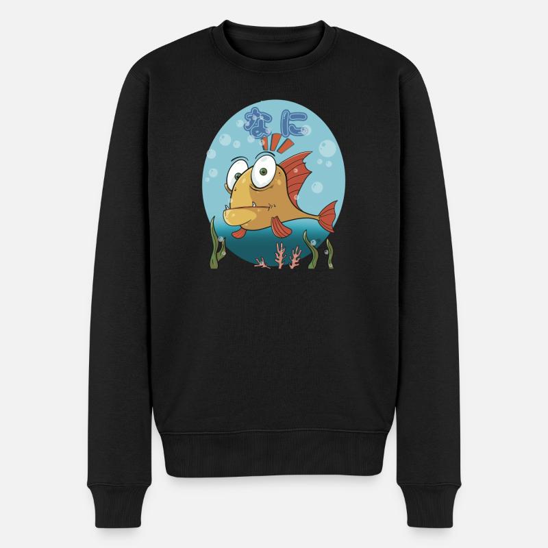 Confused Cartoon Fish (nani) - Männer Premium Bio Pullover - Schwarz