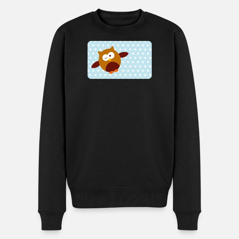 Lustige Eule mit Sternchen blau | personalisierbar - Männer Premium Bio Pullover - Schwarz