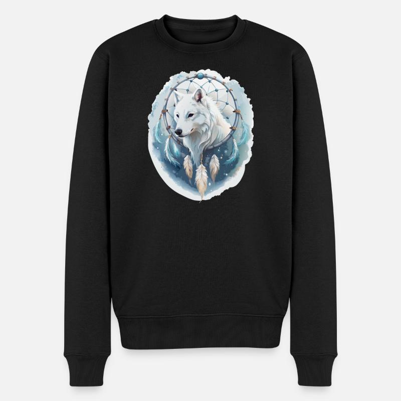 Wolf im Traumfänger - Mystisches Design. - Männer Premium Bio Pullover - Schwarz