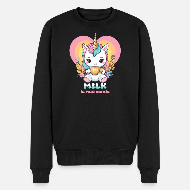 Süßes Milch Einhorn - Männer Premium Bio Pullover - Schwarz