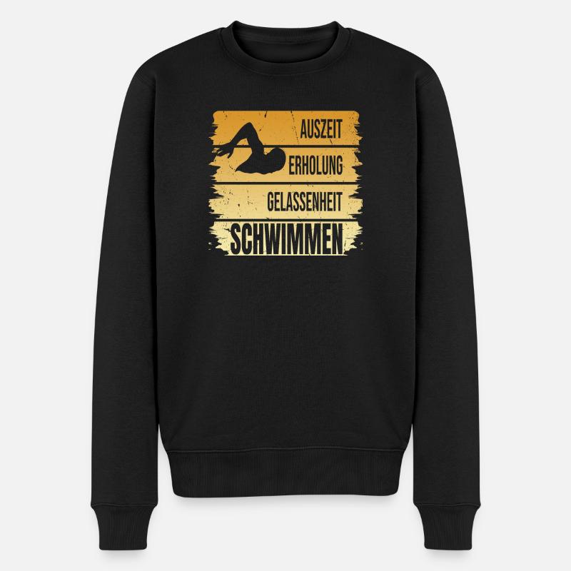 Auszeit - Erholung - Gelassenheit - Schwimmen - Männer Premium Bio Pullover - Schwarz