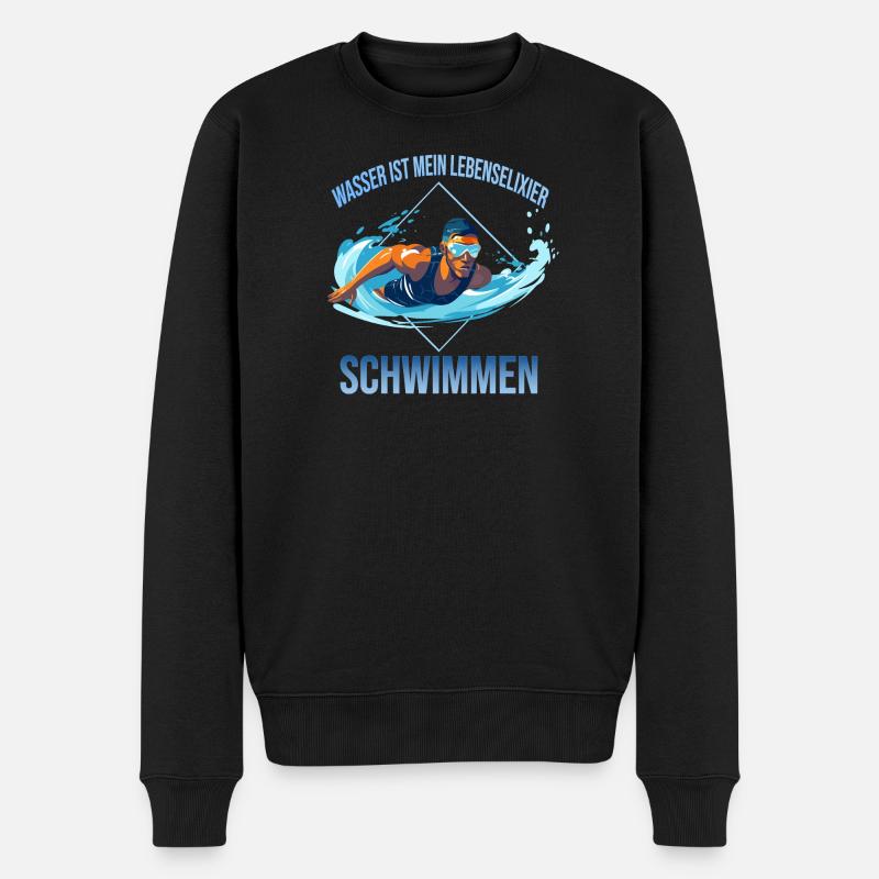 Wasser ist mein Lebenselixier - Schwimmen - Männer Premium Bio Pullover - Schwarz