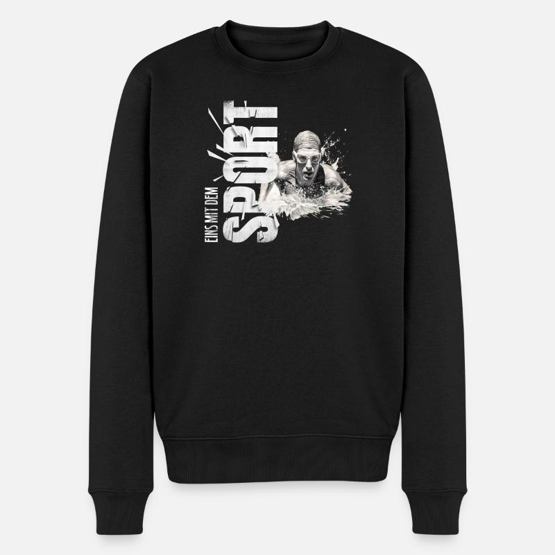 Eins mit dem Sport - Schwimmen - Männer Premium Bio Pullover - Schwarz