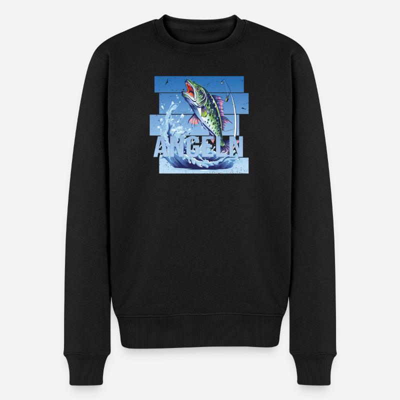 Angeln - Männer Premium Bio Pullover - Schwarz
