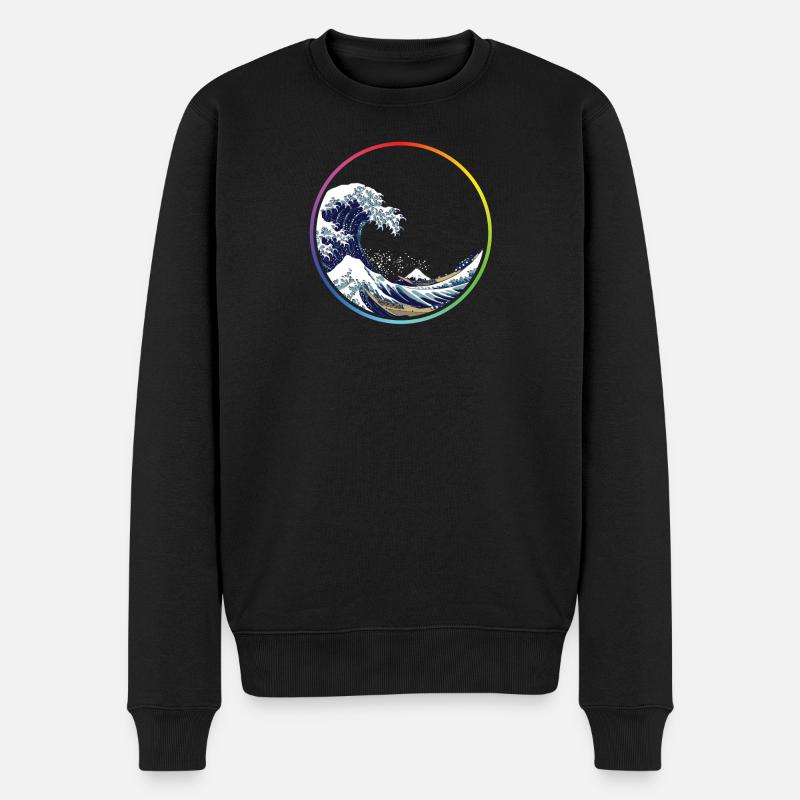 Regenbogen-Wellen-Kreis - Männer Premium Bio Pullover - Schwarz
