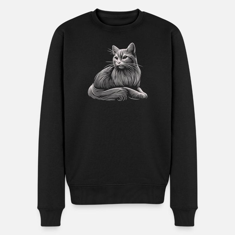 chat blanc motifs traits lumière - Pull Premium bio Homme - noir