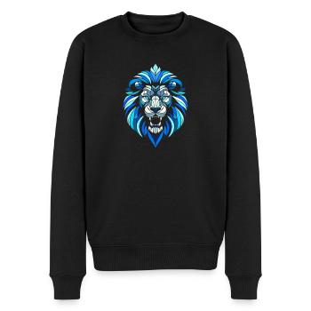Blauer Löwenkopf, geometrische Muster, Polygone - Männer Premium Bio Pullover - Schwarz - Vorne - Nico (187cm)
