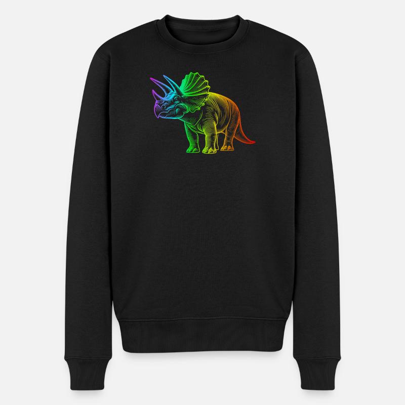 Regenbogen-Triceratops-Dinosaurier - Männer Premium Bio Pullover - Schwarz