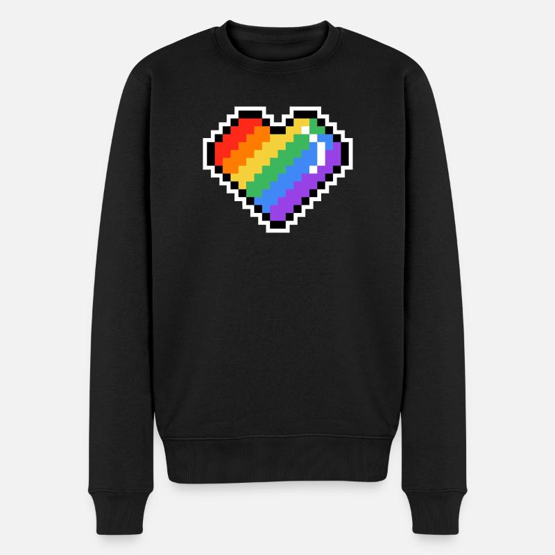 Pixel Regenbogenherz - Männer Premium Bio Pullover - Schwarz