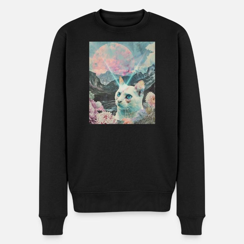 Kometenkatze zwischen blühenden Gipfeln - Männer Premium Bio Pullover - Schwarz