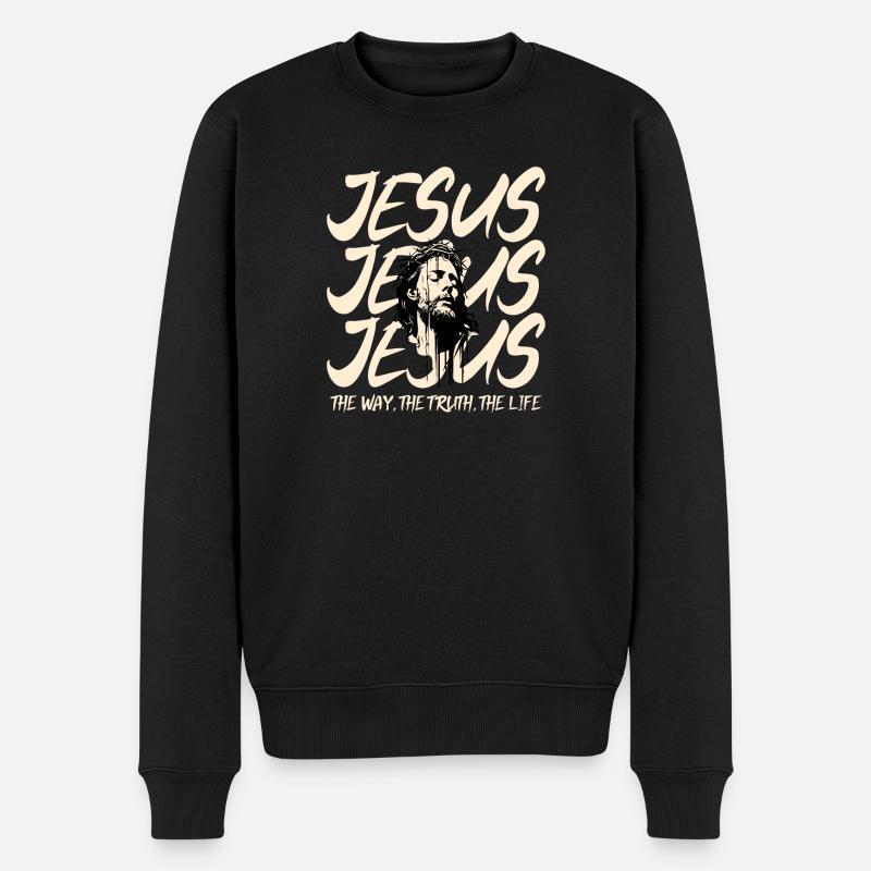 Motif de Jésus avec une couronne d’épines - Pull Premium bio Homme - noir