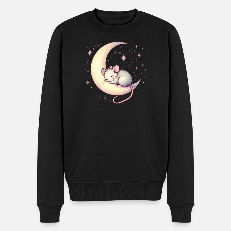 friedlich schlafende Maus,auf einer Mondsichel - Männer Premium Bio Pullover - Schwarz