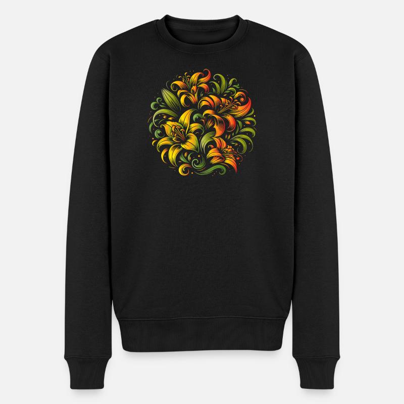 bunter Lilien Strauß elegant und geschwungen - Männer Premium Bio Pullover - Schwarz