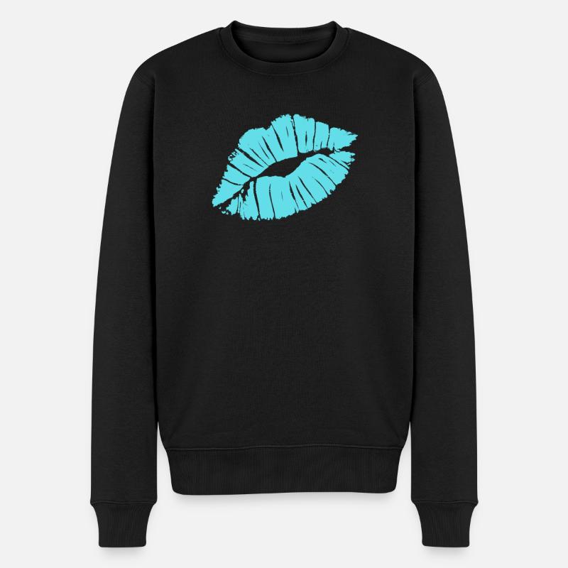 Smooch Blauer Lippenstift Kiss Mark Love Statement T-Shirt - Männer Premium Bio Pullover - Schwarz