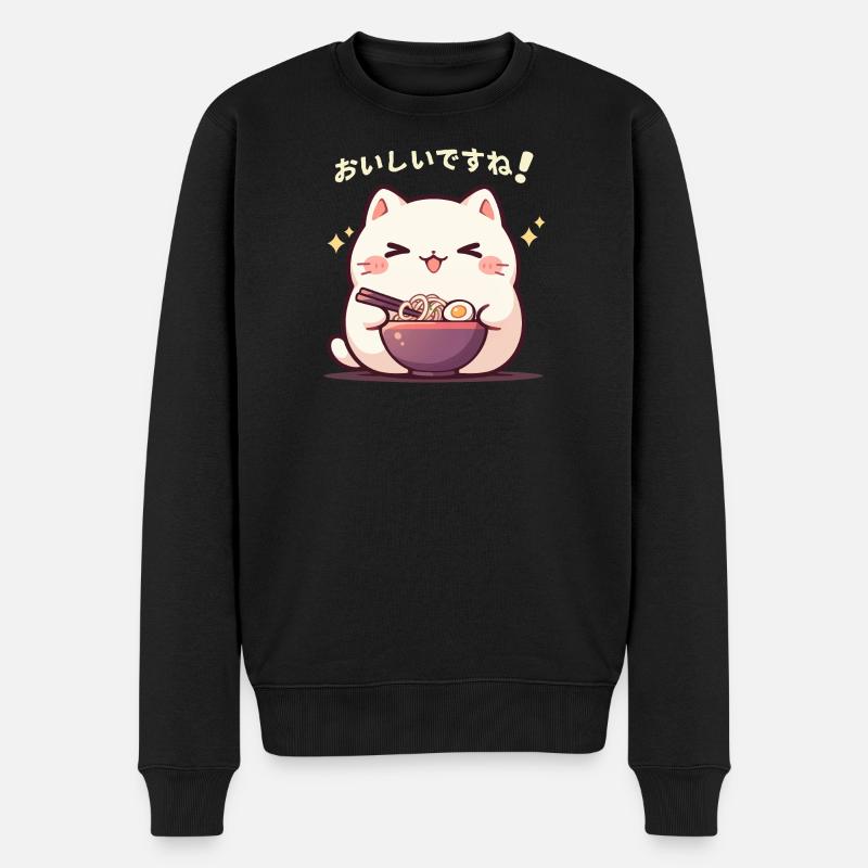 Chat qui mange des Ramens - Pull Premium bio Homme - noir