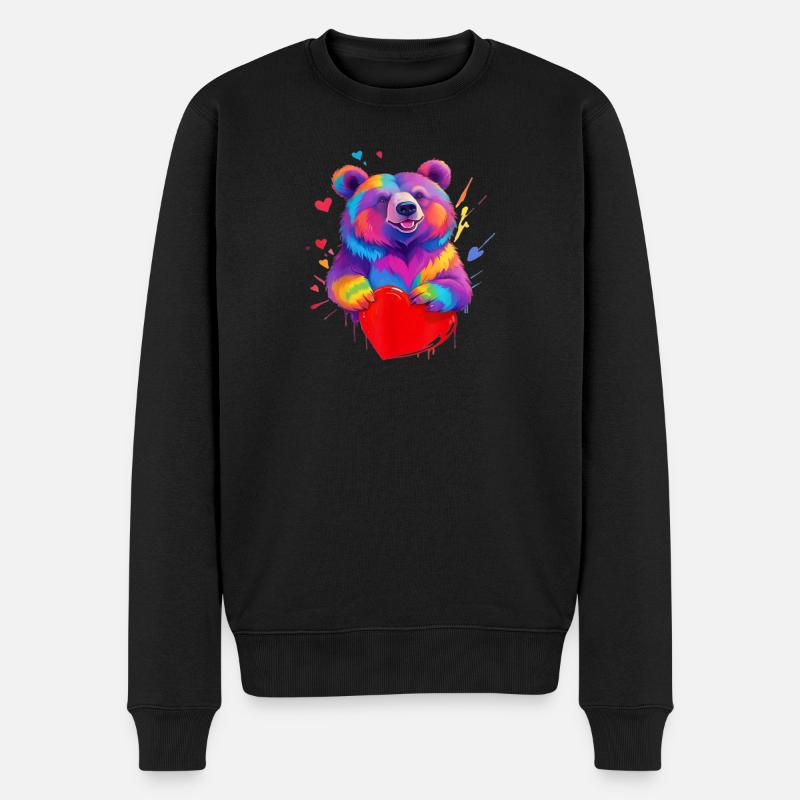 Bunter Grizzly Bär Herz - Männer Premium Bio Pullover - Schwarz