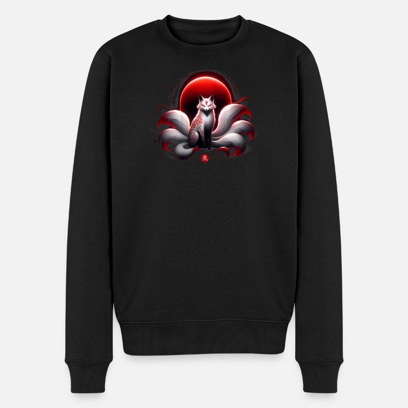 Purpurroter Kitsune-Mond - Männer Premium Bio Pullover - Schwarz