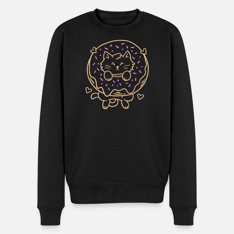 Donut und Katze - Männer Premium Bio Pullover - Schwarz