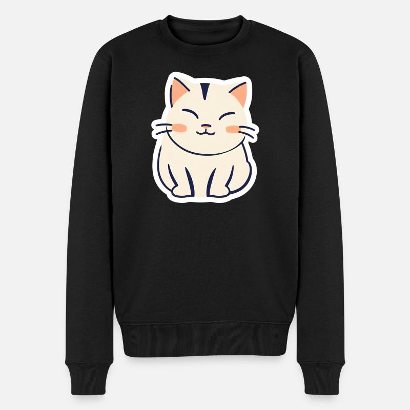 ☺️Niedliche Glückskatze Aufkleber Entzückend Glücklich - Männer Premium Bio Pullover - Schwarz