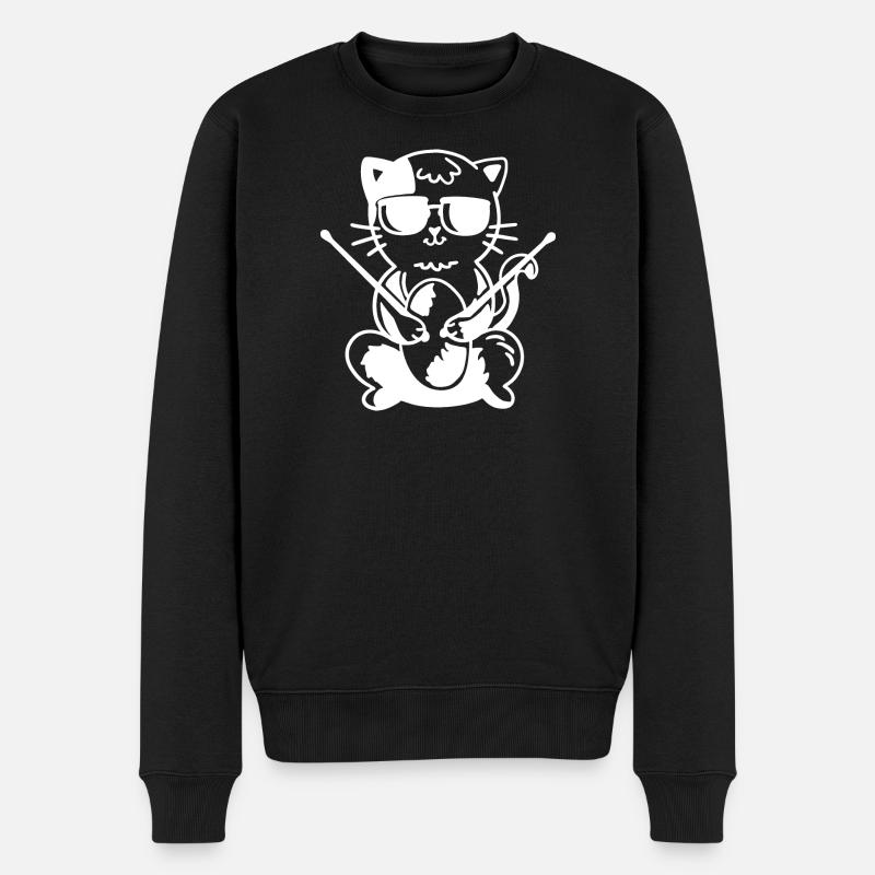 Schlagzeuger Katze - Männer Premium Bio Pullover - Schwarz