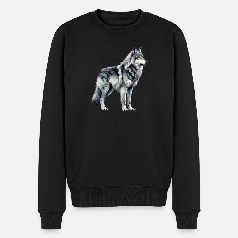 Loup design Wolf Lover Loup Majestueux - Pull Premium bio Homme - noir