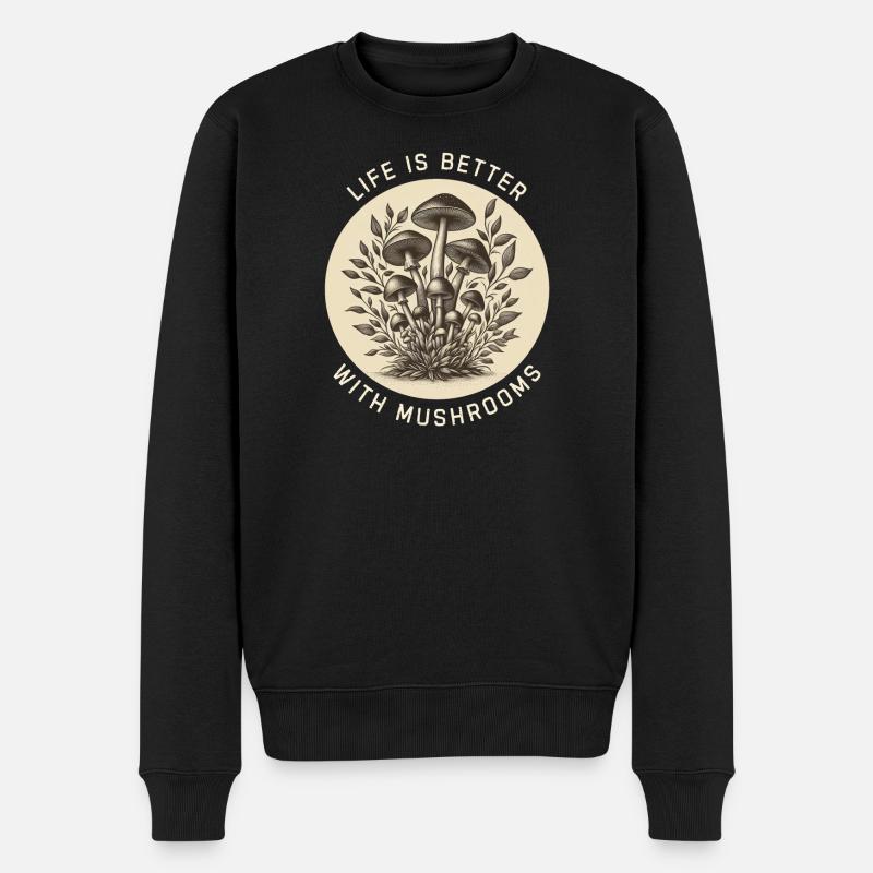 Das Leben ist besser mit Pilzen - Männer Premium Bio Pullover - Schwarz