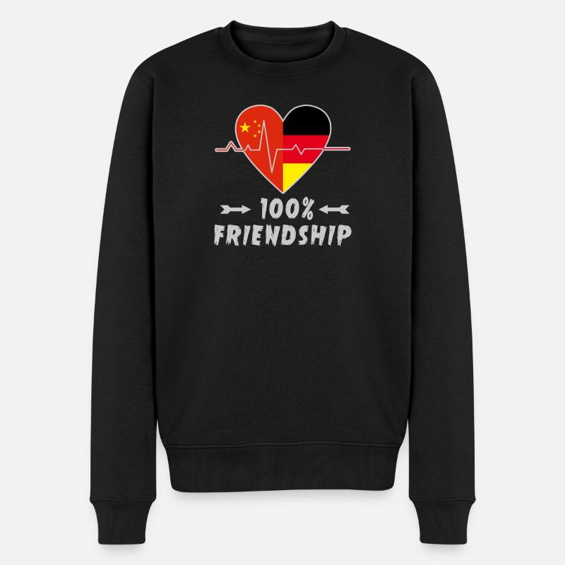China und Deutschland 100% Freundschaft - Männer Premium Bio Pullover - Schwarz