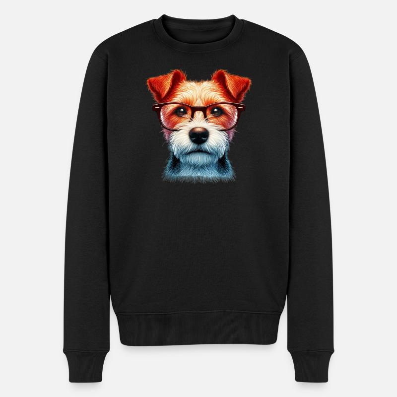 Hund mit Brille - Männer Premium Bio Pullover - Schwarz
