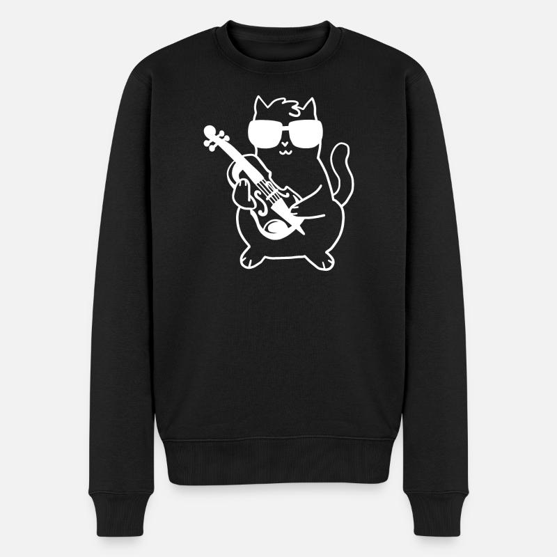 Geiger Geige Katze - Männer Premium Bio Pullover - Schwarz